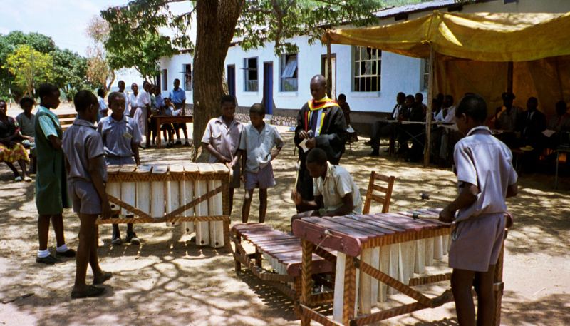 School marimba band playing outdoors