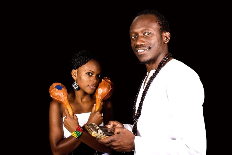 Musicians posing with mbira and hosho